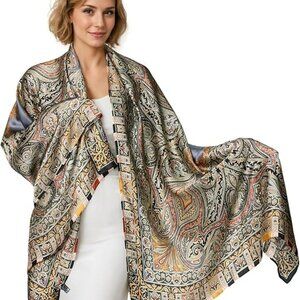 Silk Shawl Scarf Lightweight Floral Satin Trendy Silky Scarves Trendy Statement